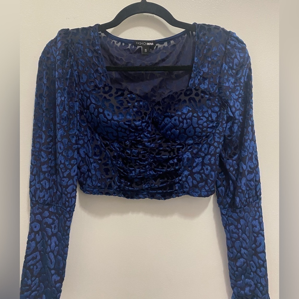 Fashion Nova Crop Burnout Velvet Longsleeve Top - Picture 1 of 4